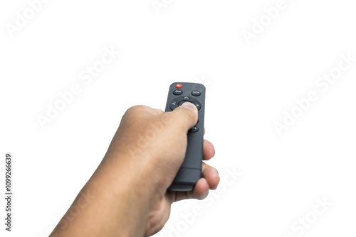 Wallpaper Mural man hand holding black remote control isolated on white background Torontodigital.ca
