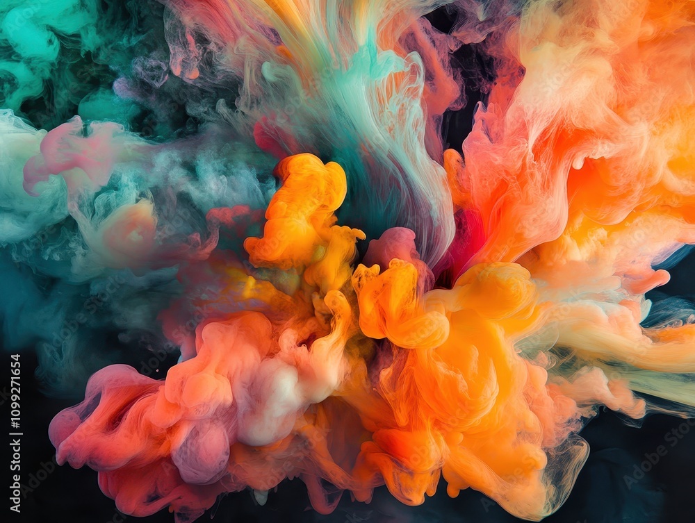 Fototapeta premium Vibrant Colorful Smoke Explosion Abstract Art Digital Artwork Dark Background Creative Viewpoint Visual Impact