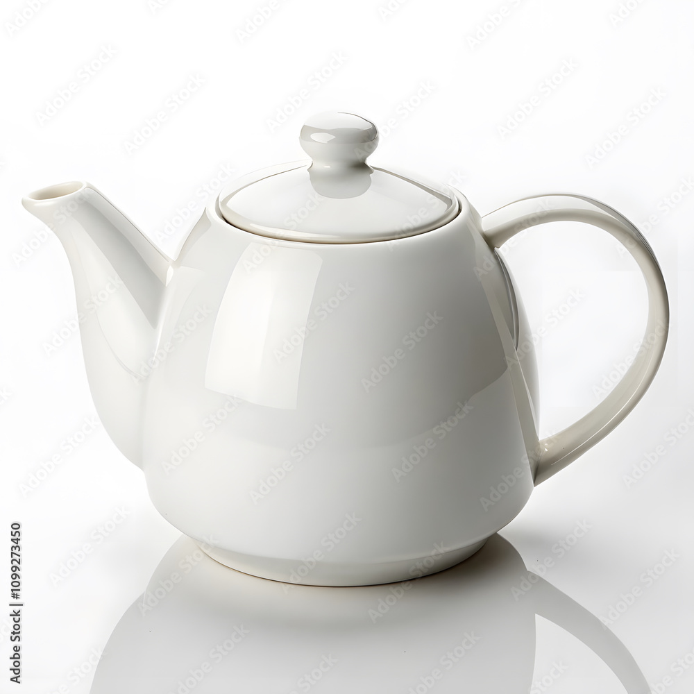Obraz premium sleek white teapot with smooth finish, perfect for serving tea. Its elegant design and plain background enhance its beauty and simplicity