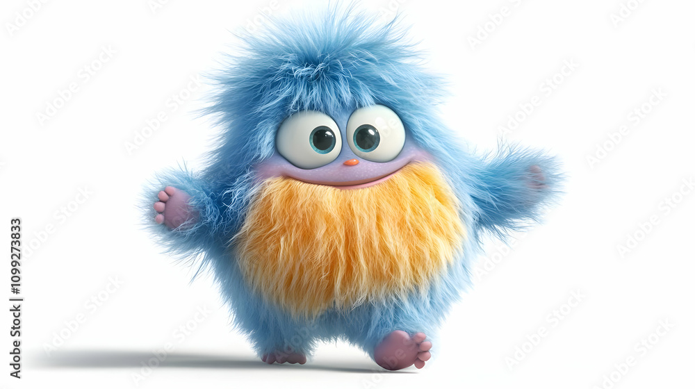 Fototapeta premium Fluffy Blue Monster 3D Illustration