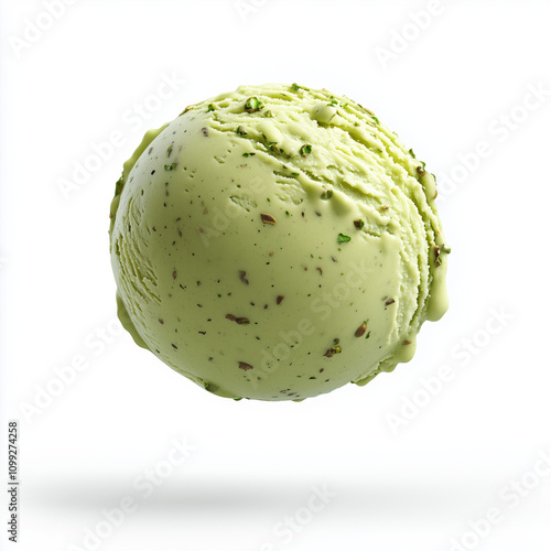 Refreshing Pistachio Gelato Scoop in Vivid Green Isolated on a Clean White Background for Ice Cream Lovers