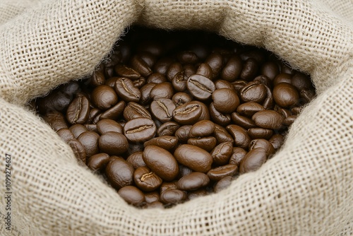 coffee beans in cloth bag photo