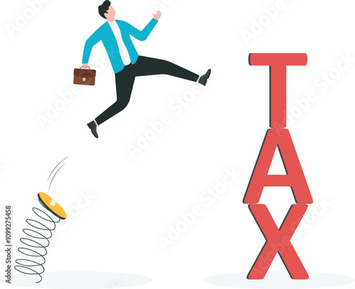Tax payment deadline warning concept. Individual income tax make worker pay for government. Deferral of tax payments. Salaryman run aways from characters TAX.

