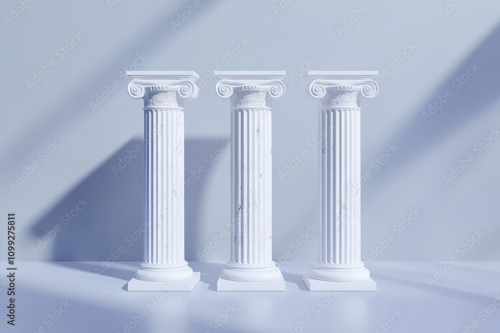 Obraz premium Isolated minimalist Greek columns in pure white marble, showcasing timeless elegance and architectural simplicity.