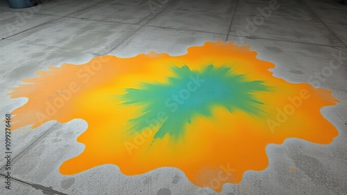 A gradient of paint stains on a concrete floor gradating from light to dark hues creating an ombre effect with a unique artistic touch, Earthy tones, Dark to light transition photo