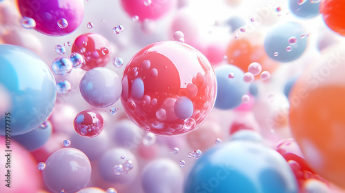 Abstract 3D Rendering of Colorful Bubbles