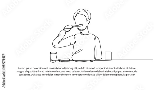 Continuous one line design of someone is brushing their teeth. Minimalist style vector illustration on white background.