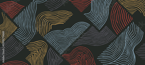 Japanese abstract simple hand drawn ink brush line pattern, crafted minimal graphic, weaving, basketry, wood carving, wood block style, experimental curve lines, shapes and weights combination