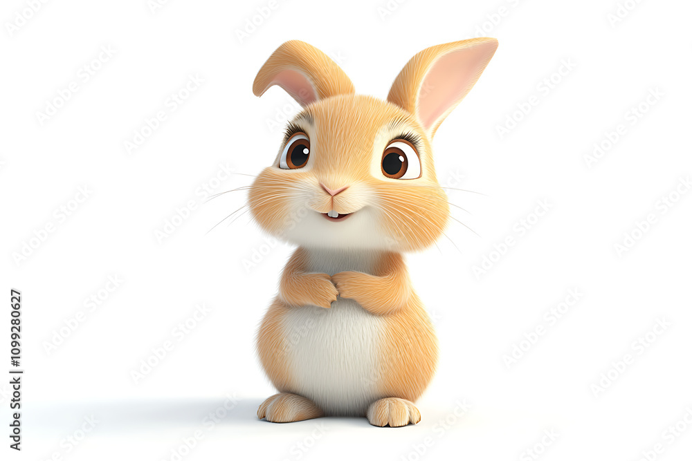 Fototapeta premium A cute, animated rabbit character standing with a cheerful expression.
