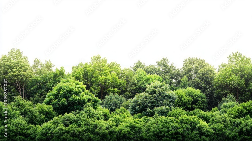 Fototapeta premium Lush green forest canopy against a white background.