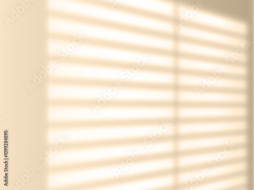 Shadow on beige wall vector background, sun light from the window, realistic overlay effect of blind jalousie reflection