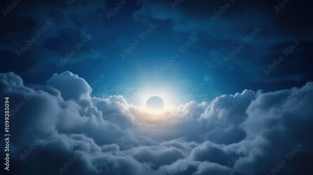 Obraz premium Ethereal Sunrise Above the Clouds with a Golden Glow Illuminating the Sky and Creating a Dreamlike Atmosphere of Peace and Tranquility