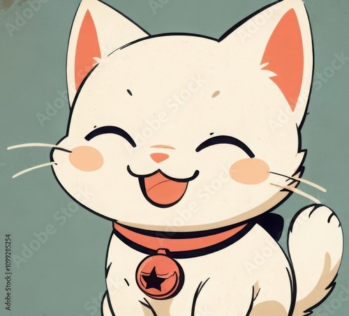 50s Retro Vintage Poster with a Cute Smiling Cat Character photo