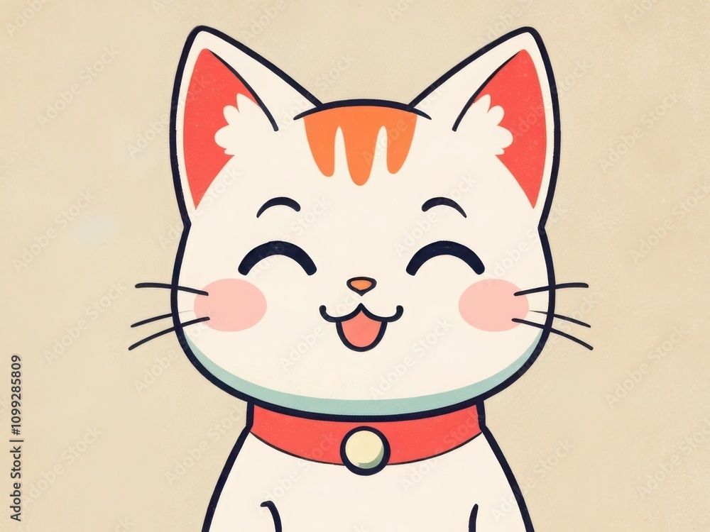 Obraz premium 50s Retro Vintage Poster with a Cute Smiling Cat Character