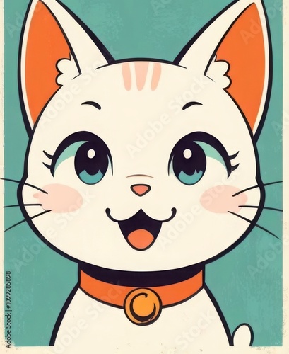 50s Retro Vintage Poster with a Cute Smiling Cat Character photo