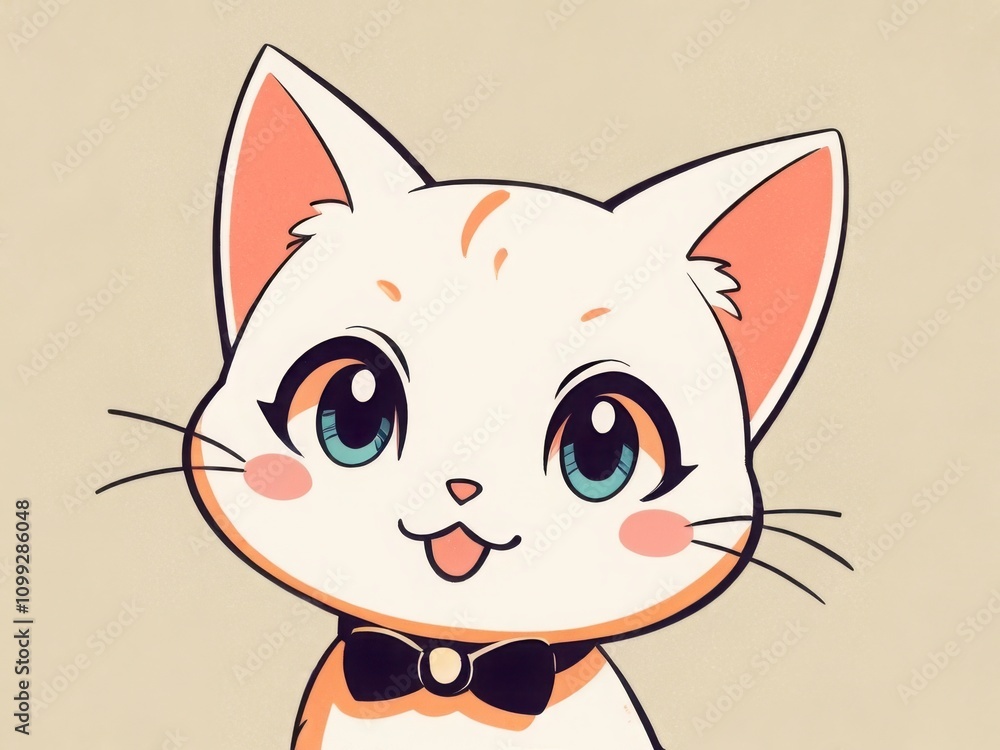 Obraz premium 50s Retro Vintage Poster with a Cute Smiling Cat Character