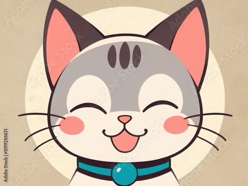 50s Retro Vintage Poster with a Cute Smiling Cat Character photo