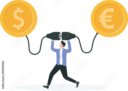 Major currency pair for forex trading, speculation of currencies, finance and investment concept, Businessman connecting currency sign with another one.

