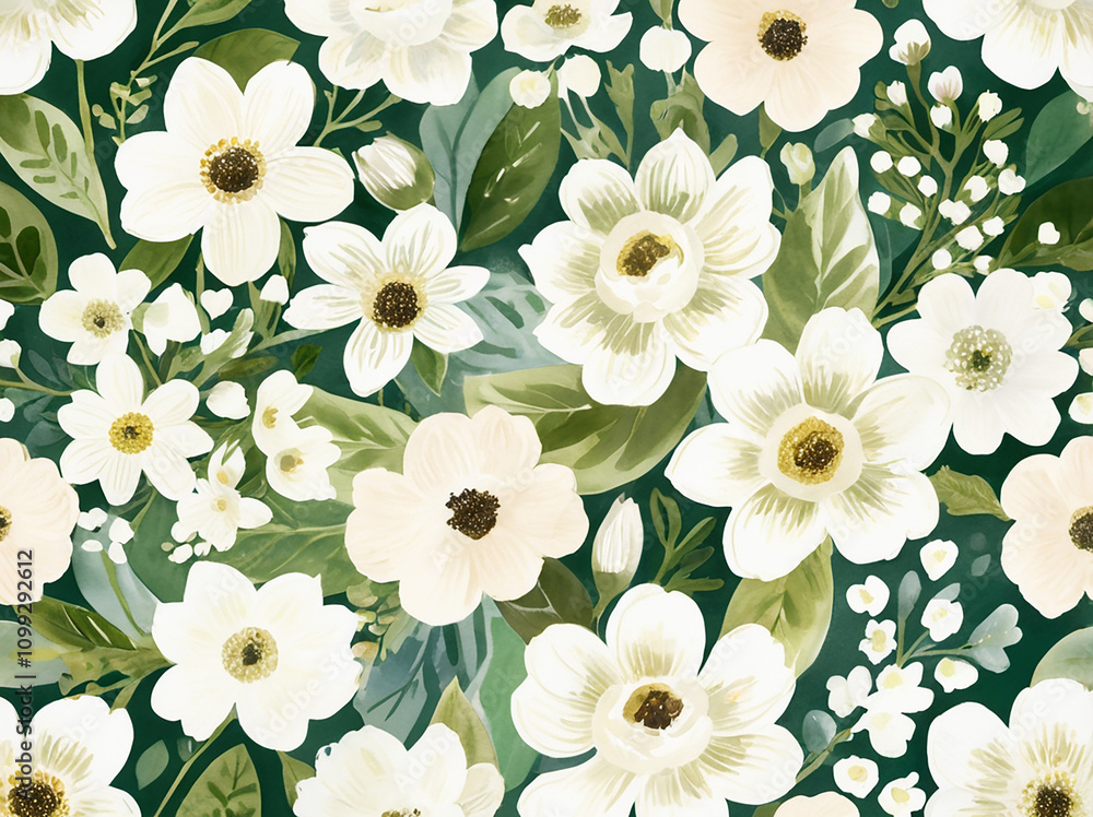 Fototapeta premium water color white flowers background 2