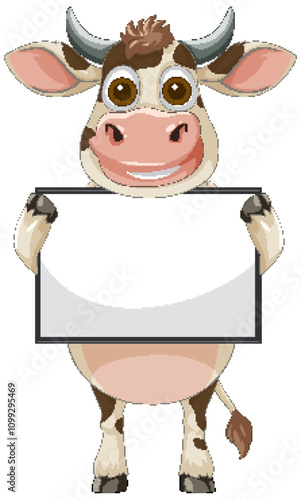 Cartoon Cow Holding Blank Sign