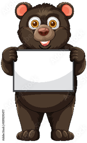 Cute Bear Holding Blank Sign