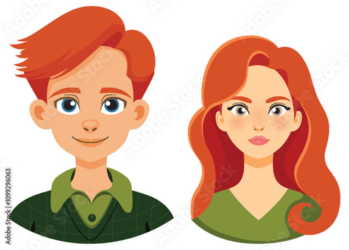 Red-haired Man and Woman Illustration