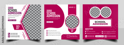 School admission social media post banner design. back to school social media post banner design set with dark Red color. Back to school admission promotion  template for social media post