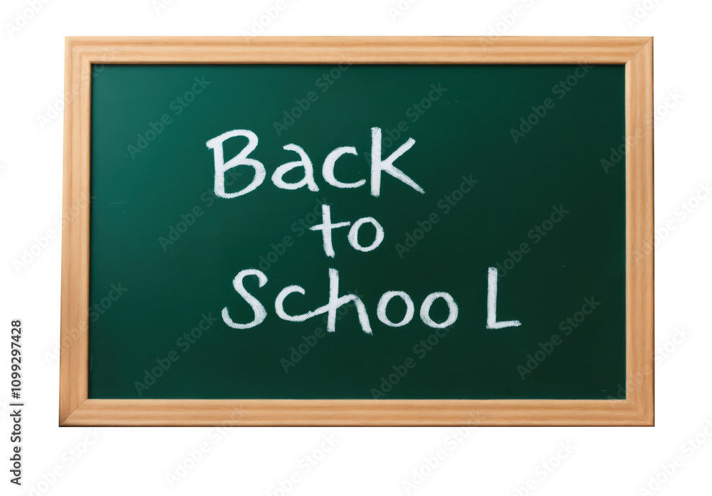 Fototapeta premium Chalk board with Back To School text, isolated on white background.