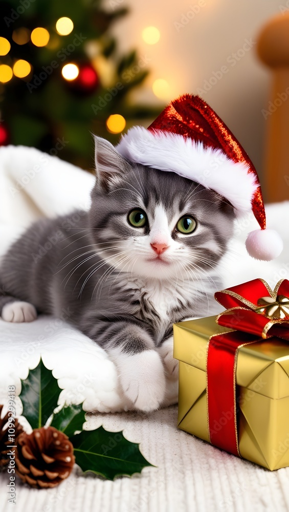 Obraz premium cat and christmas tree