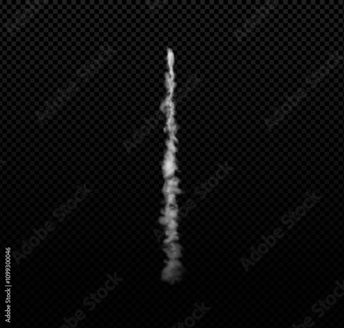 Rocket or jet aircraft vector smoke vertical trail, realistic white fume space launch trace, fog steam flow, gas line