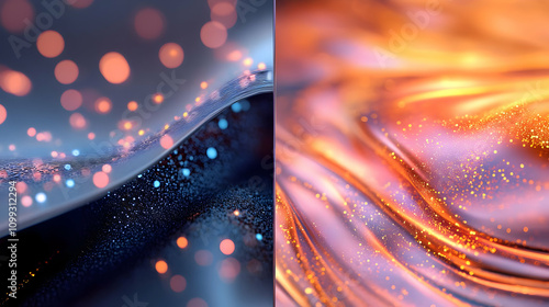 Abstract 3D Background: Glowing Waves and Shimmering Particles