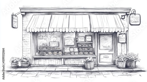 Charming Vintage Bakery Storefront Sketch