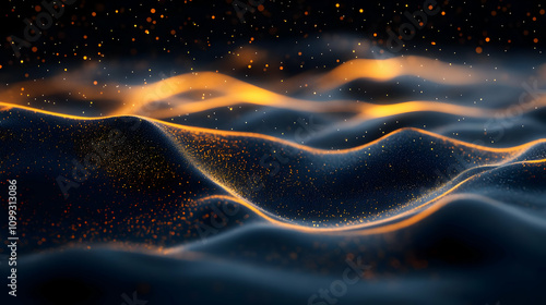 Abstract 3D Background Golden Particles Waves