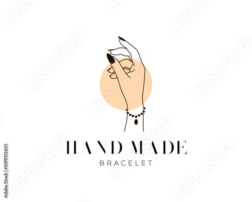 Beauty Hand Woman Bracelet Jewelry Handmade Luxury Hand Drawn Style Vector Logo Design Illustration