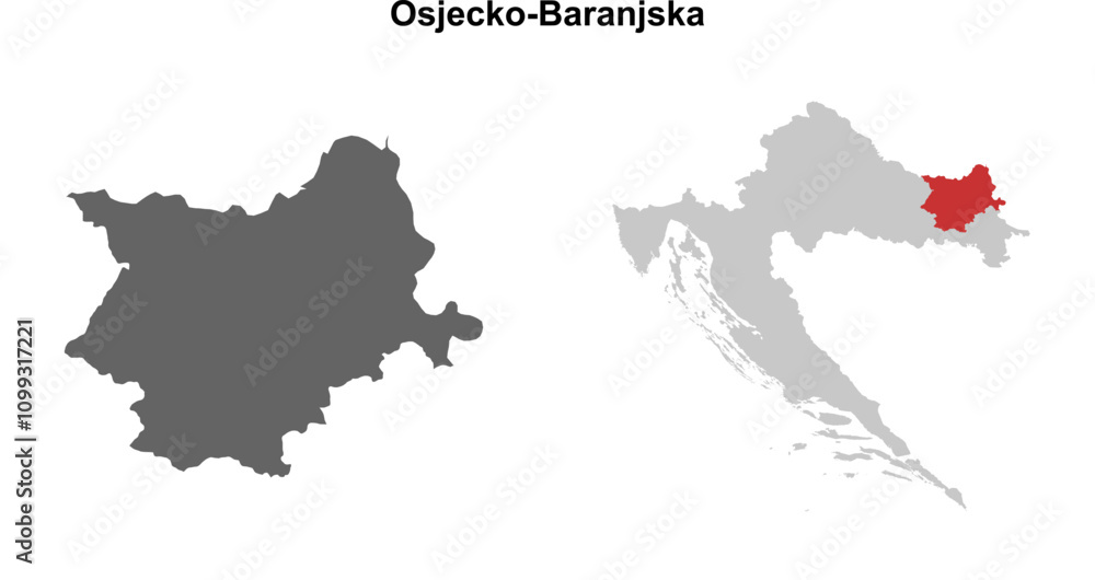 Fototapeta premium Osjecko-Baranjska county blank outline map set