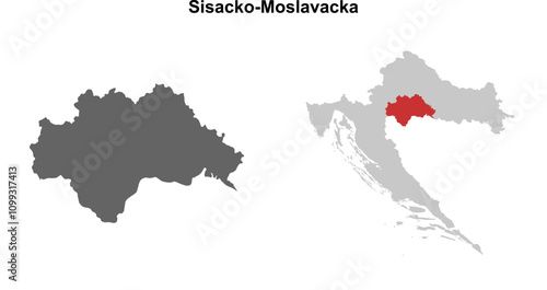 Sisacko-Moslavacka county blank outline map set photo