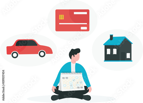 Effective management for monthly expenses, debt payment, track spending and prioritization to reach financial goal concept, Businessman marking check sign on calendar about monthly payment.

