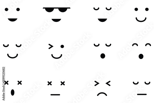 Emojis icon set. High quality vector emojis faces. Emojis eyes and mouth set. Set of emoticons icons sing vector. Smile emojis vector illustration.