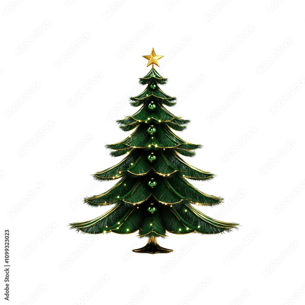 Fototapeta premium Elegant Green and Gold Christmas Tree - 3D Render