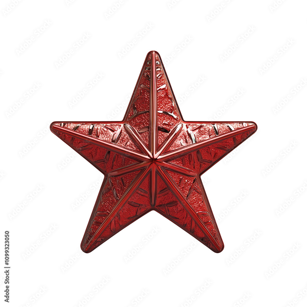 Fototapeta premium Red Metallic Star Ornament - Festive Holiday Decoration