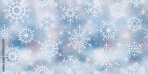 Vector winter background, snowfall and blizzard, snowflakes seamless pattern	