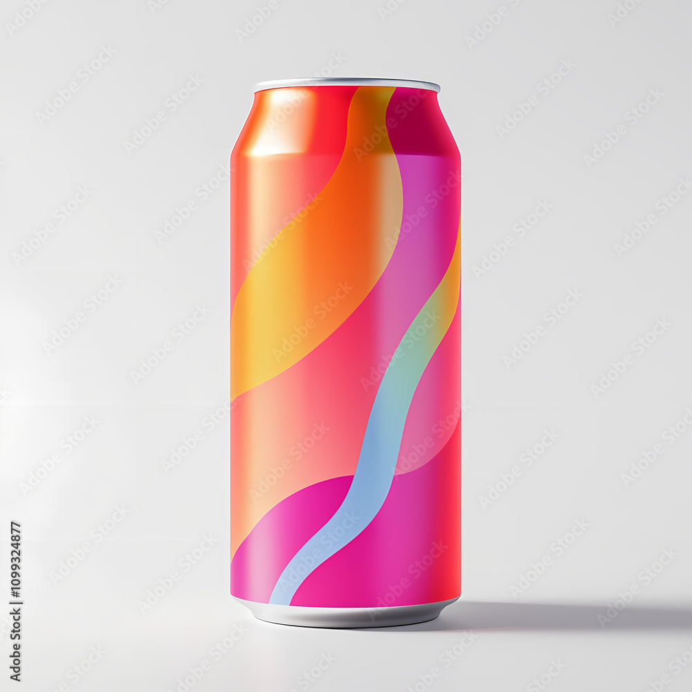 Fototapeta premium A vibrant soda can with a bold graphic design isolated on a white backdrop