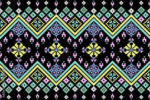 Cross stitch pattern concept showcasing traditional ethnic geometric pattern, Design for textile, background,carpet,wallpaper,clothing,wrapping,Batik,fabric,Vector illustration	

