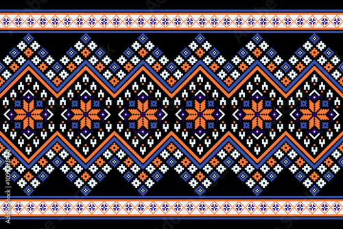 Cross stitch pattern concept showcasing traditional ethnic geometric pattern, Design for textile, background,carpet,wallpaper,clothing,wrapping,Batik,fabric,Vector illustration	
