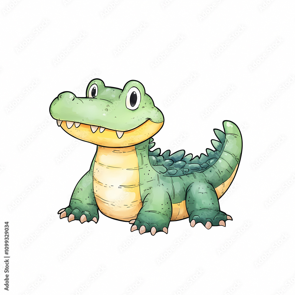 Fototapeta premium A whimsical cartoon alligator character set in a vibrant digital world. On white background