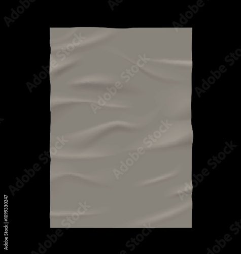 Paper wrinkled poster or flyer, glued uneven rectangle beige placard, vector realistic wet paper sheet crumpled texture