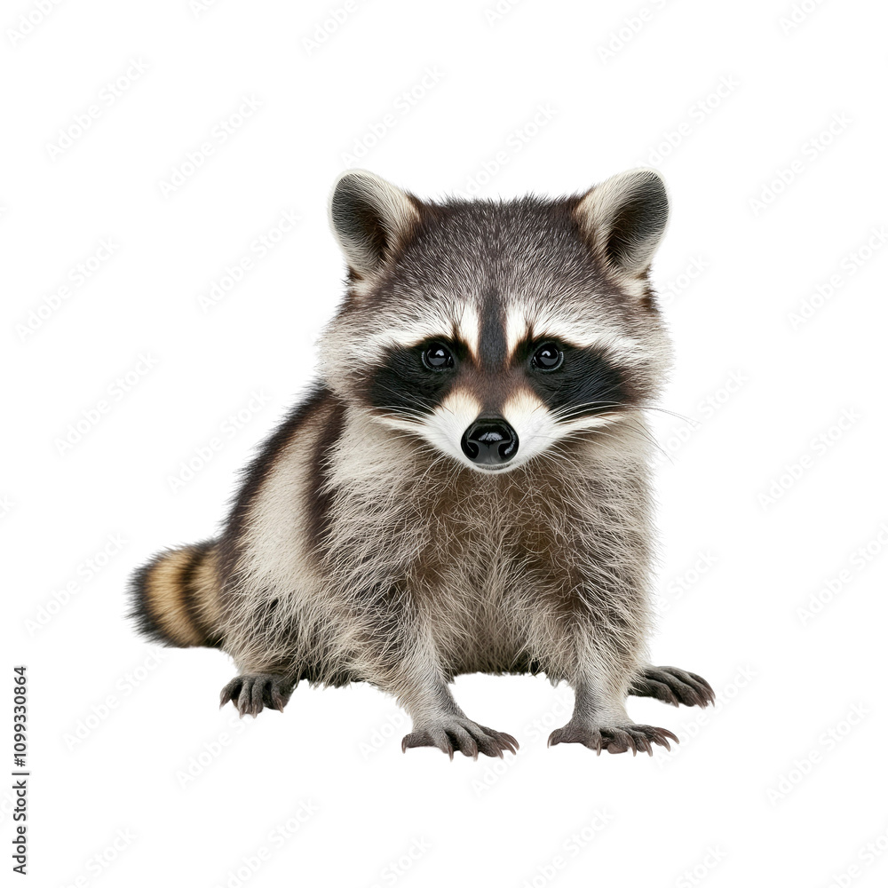 Obraz premium Adorable North American Raccoon Sitting on White Background