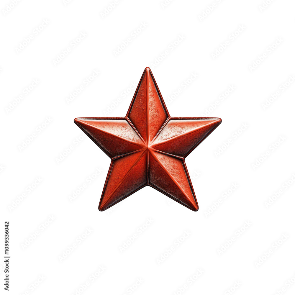 Obraz premium Red Metallic Five-Pointed Star, 3D Render on White Background