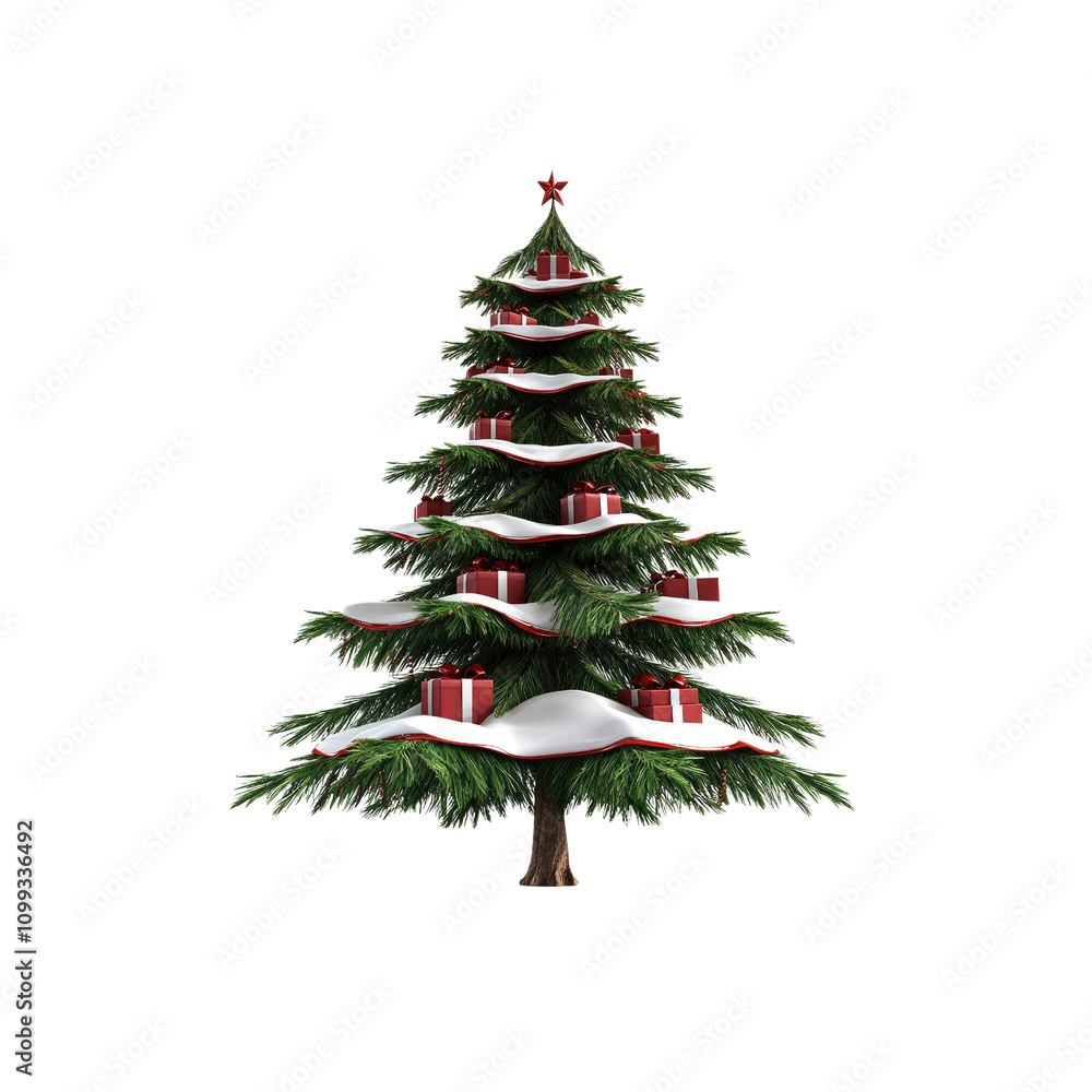 Fototapeta premium Snow-Covered Christmas Tree with Red Presents