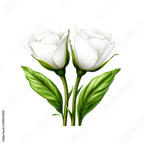 Two Elegant White Roses on White Background